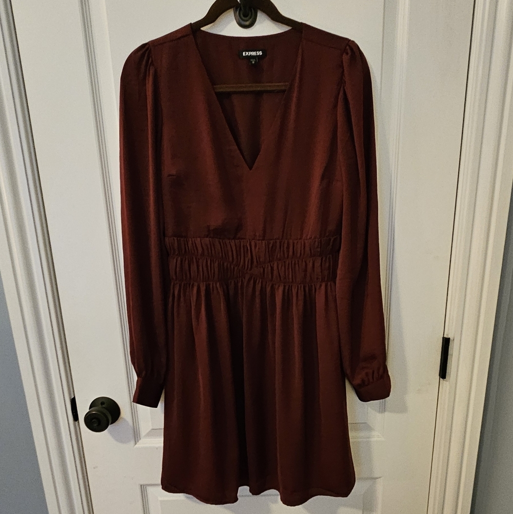 Express A-line Elegant Burgundy V-Neck Dress - Medium
